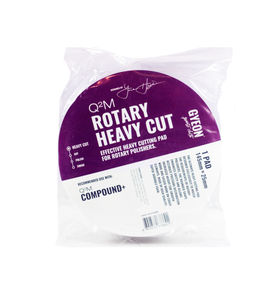 Q2M Rotary Heavy Cut pad packaging with purple and white design on a white background