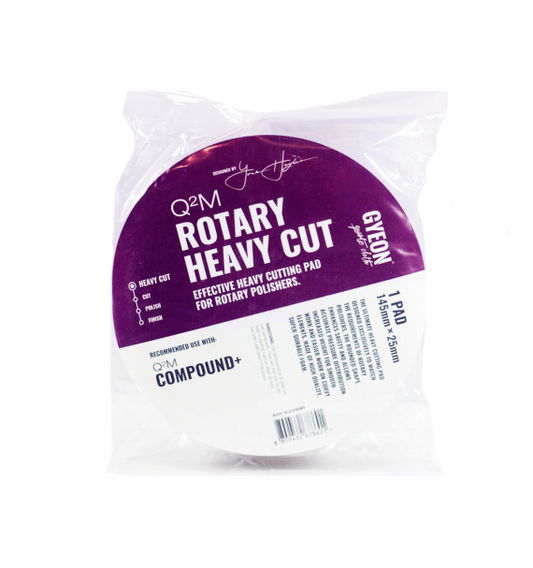 Q2M Rotary Heavy Cut pad packaging with purple and white design on a white background